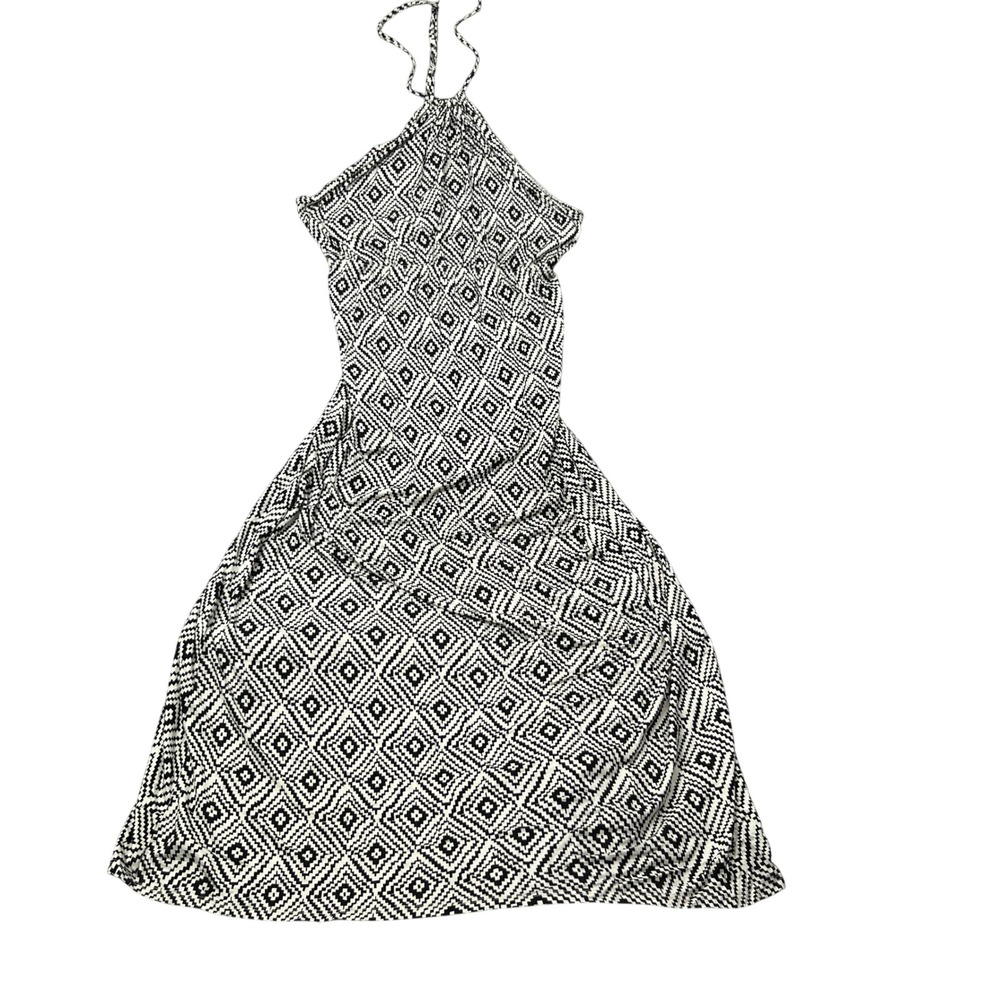 O'Neill Geometric Diamond Halter Dress L‎ Black White Women Boho Summer Sundress